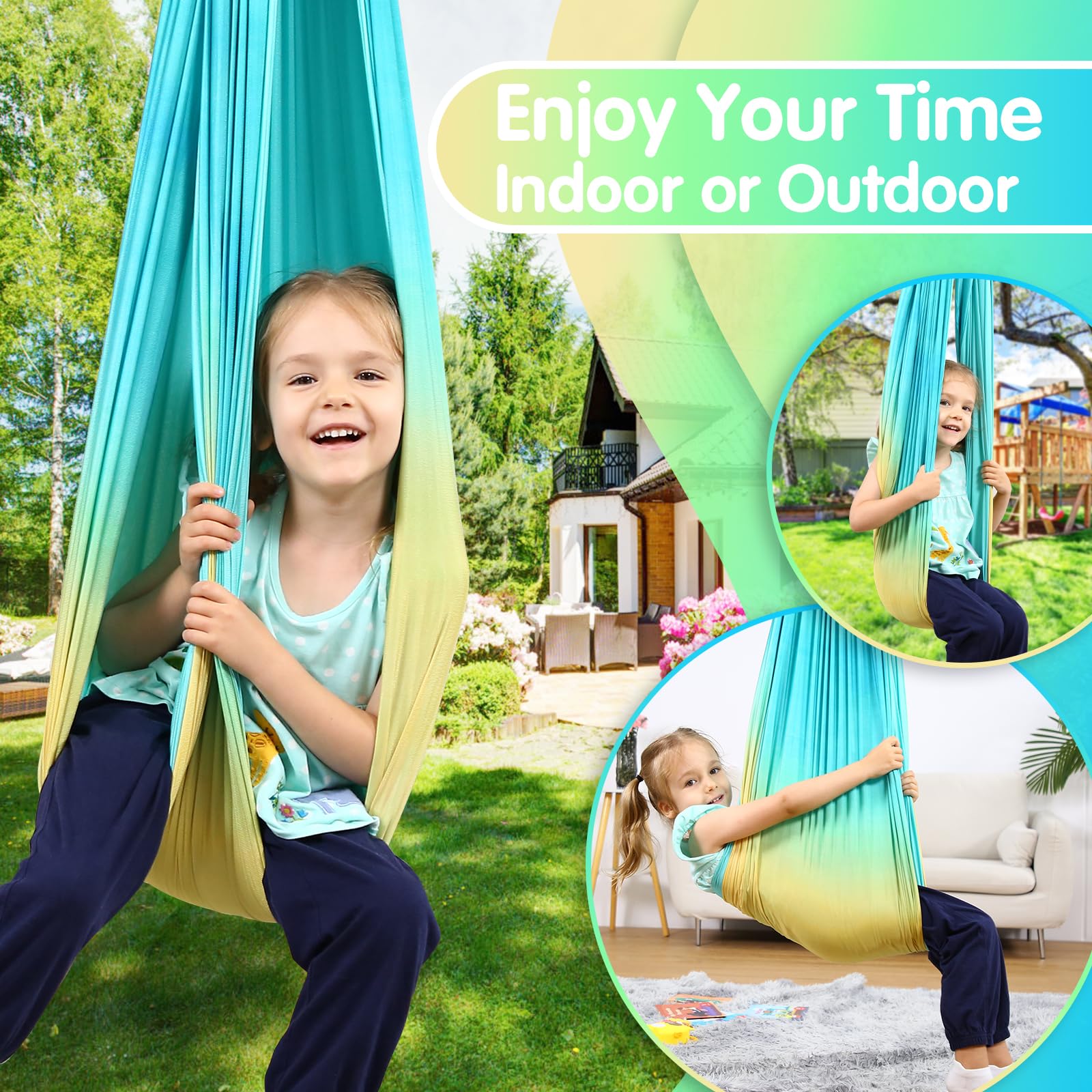 Suchdeco Sensory Swing para niños y adultos con experiencia lúdica y calmante.