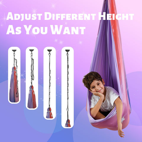 Suchdeco sensory swing supports kids and adults in playful, relaxing sessions.