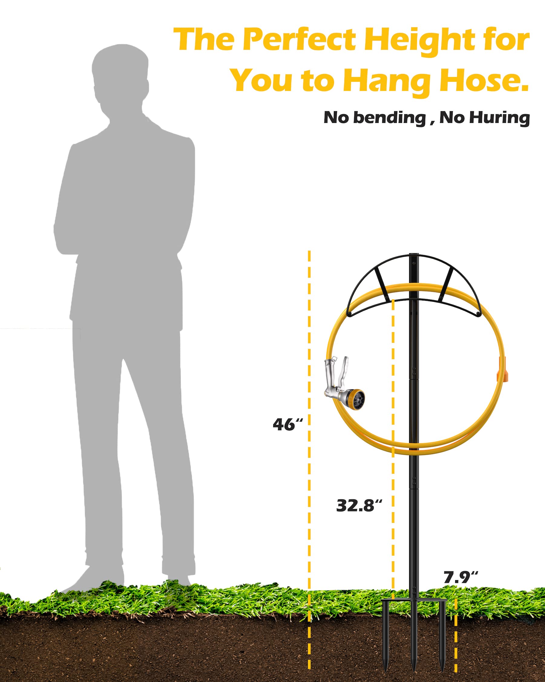 Ground-anchoring feature provides stable setup for the hose stand.