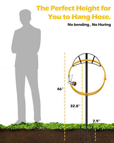 Ground-anchoring feature provides stable setup for the hose stand.