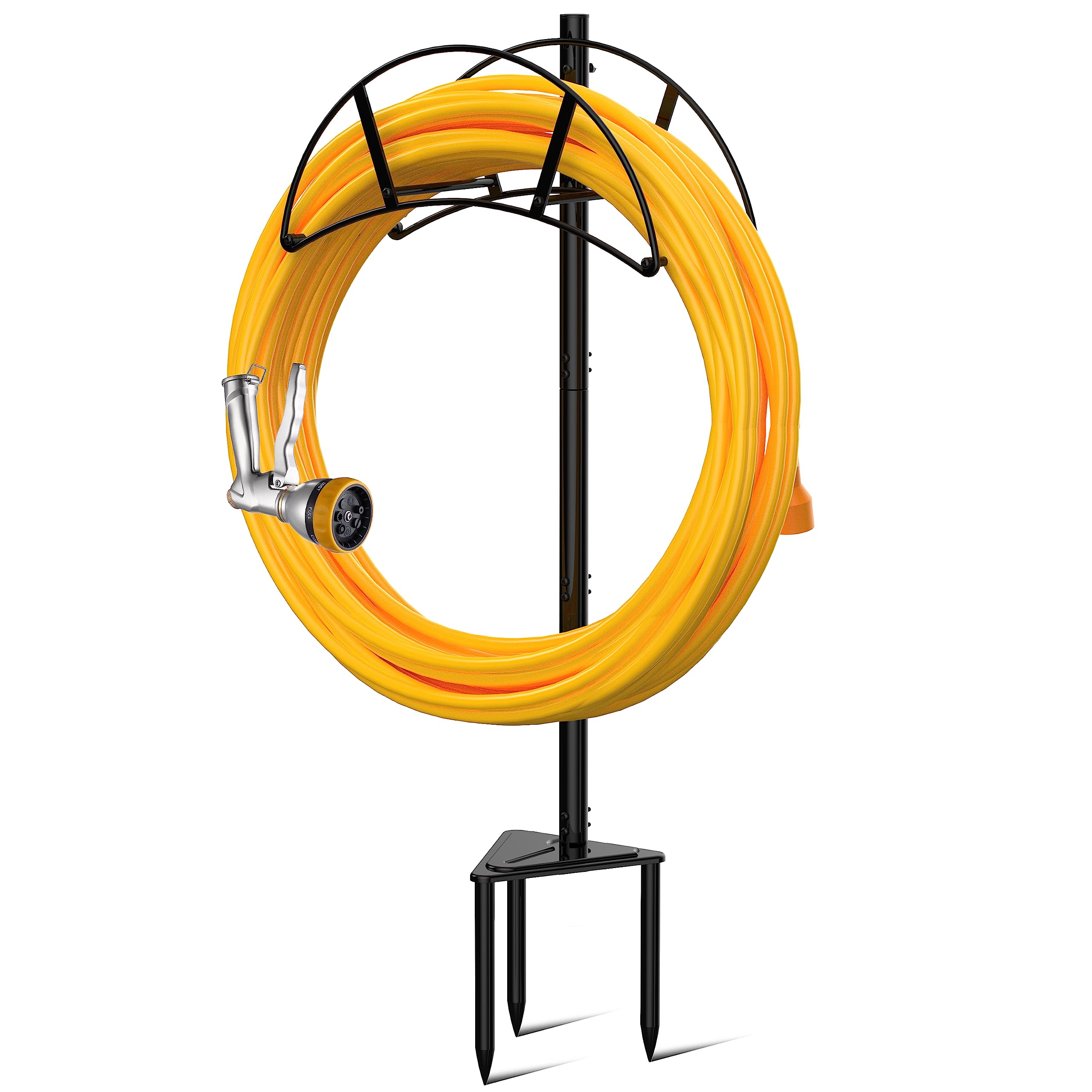 S SUCHEK metal hose holder stake with stable triangle base for outdoor placement.