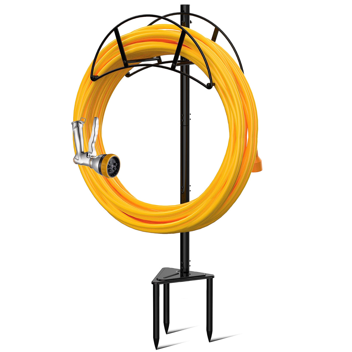 S SUCHEK metal hose holder stake with stable triangle base for outdoor placement.