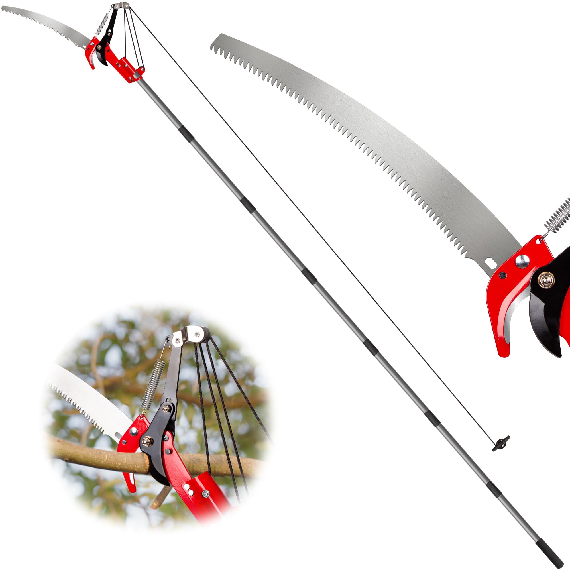 Suchtale 10ft pole saw assembly demonstrates flexible configuration for tall tree trimming