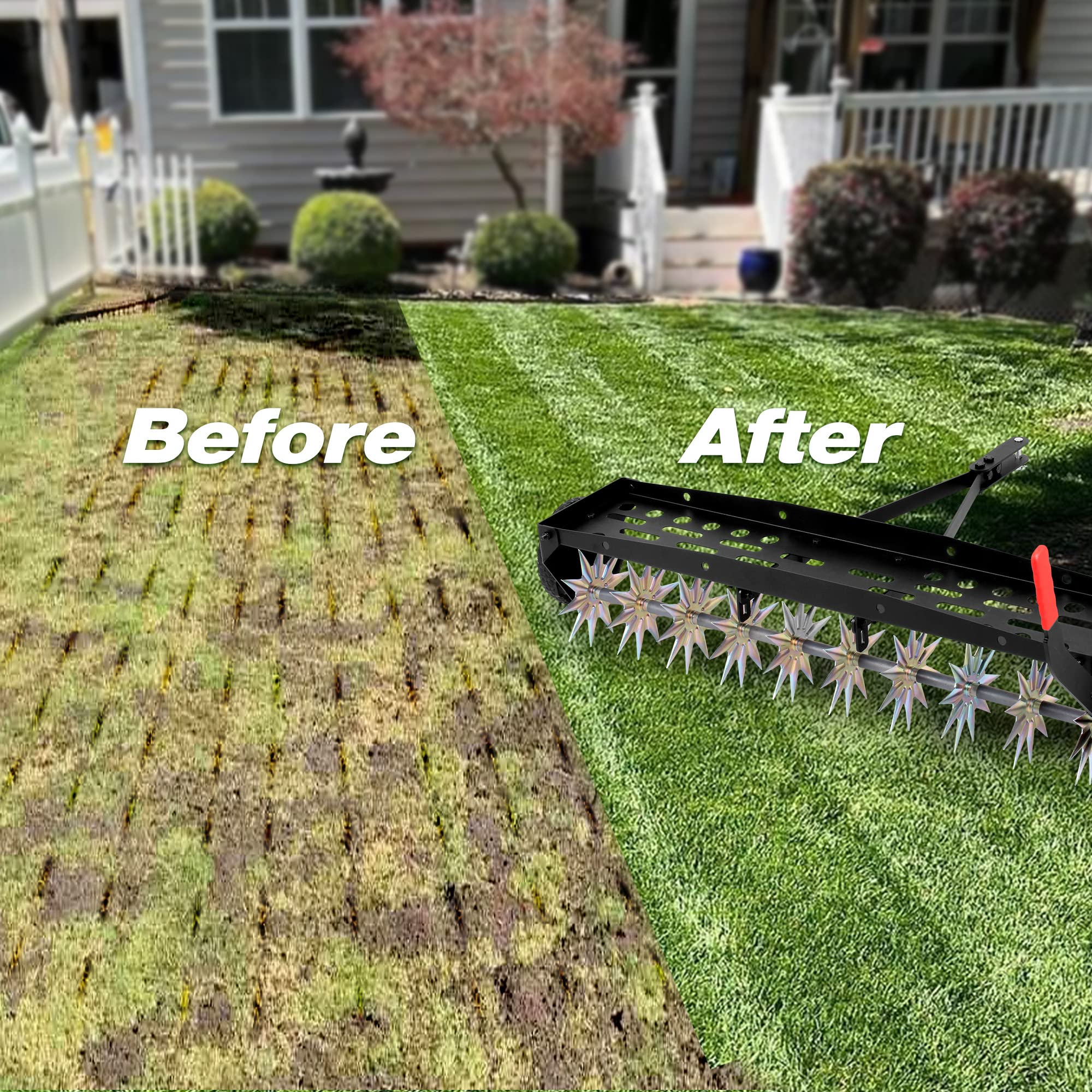 Suchtale aerator in use on lawn showing independent tine rotation