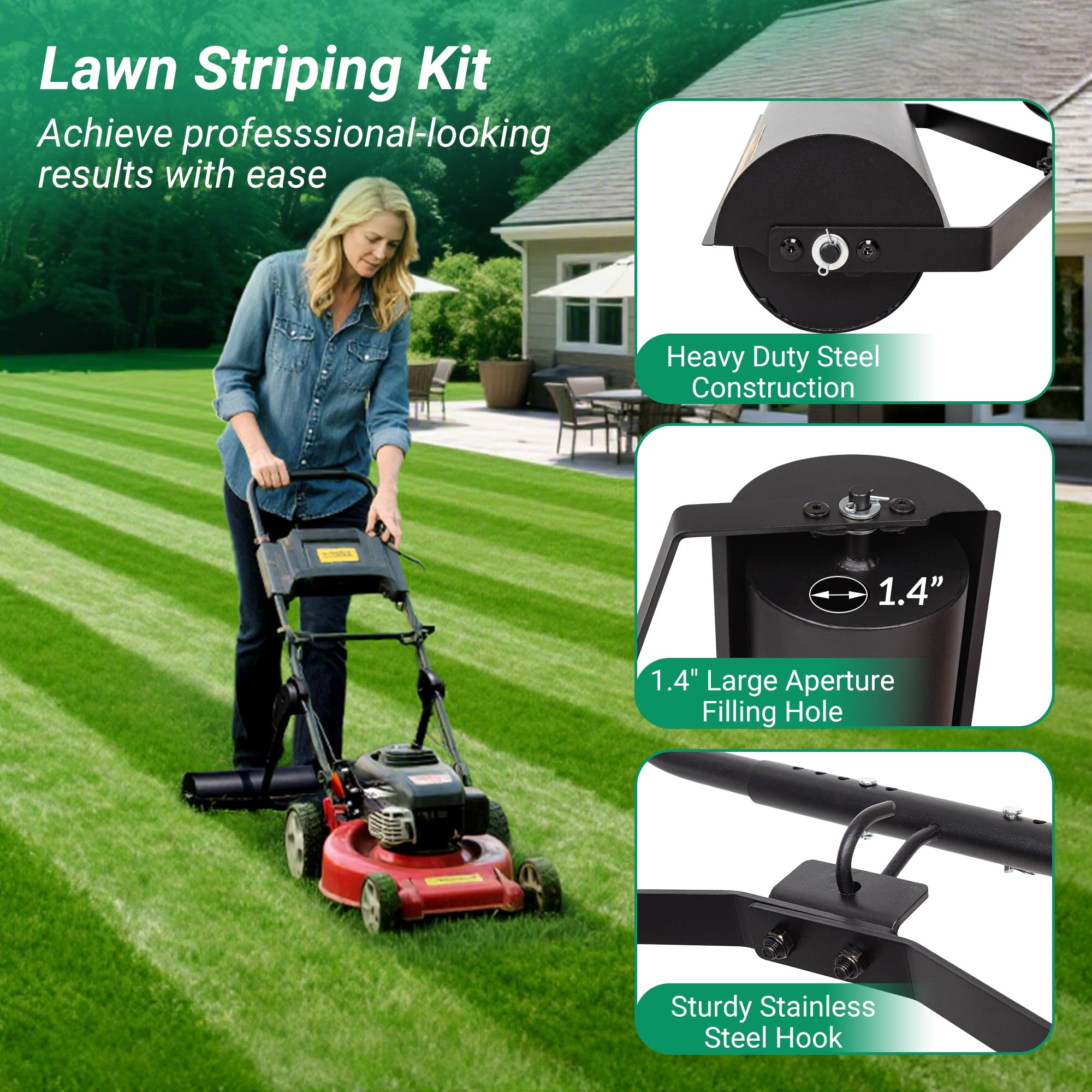 Suchtale lawn striping kit easy-attach feature enables quick setup and use