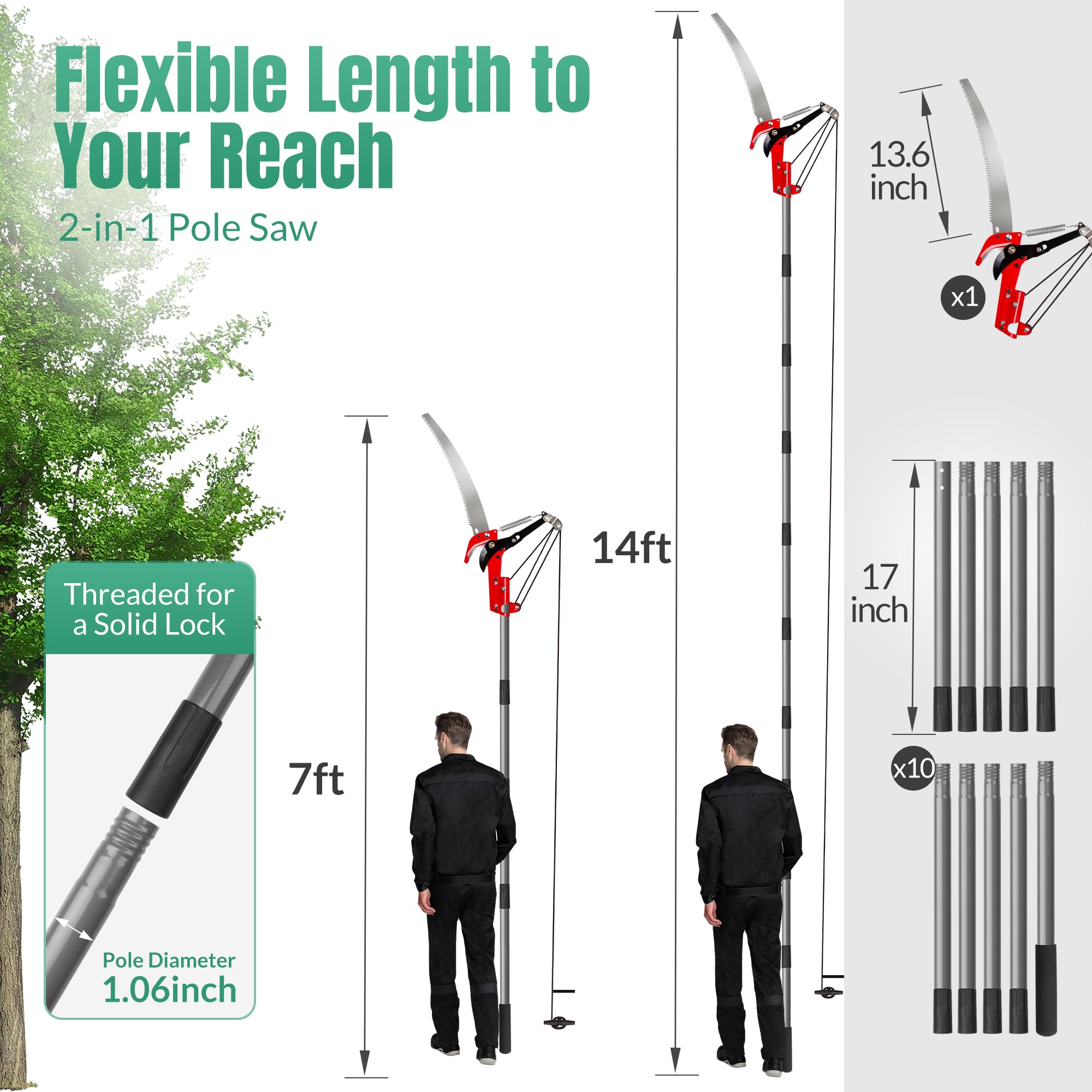 Suchtale pole saw extendable pole reaches high branches for safe pruning.