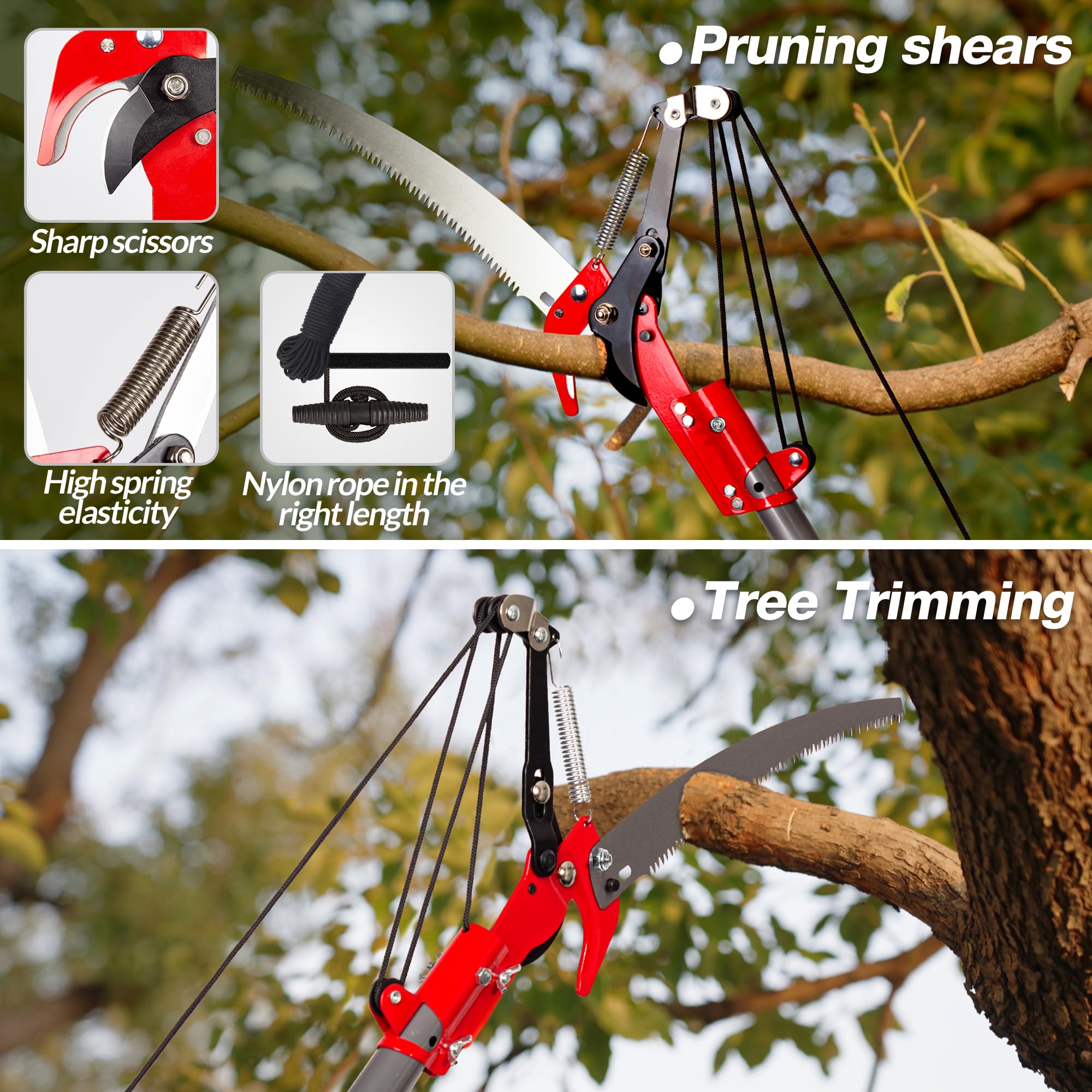 Suchtale hook-tip helps remove stuck branches for cleaner cuts.
