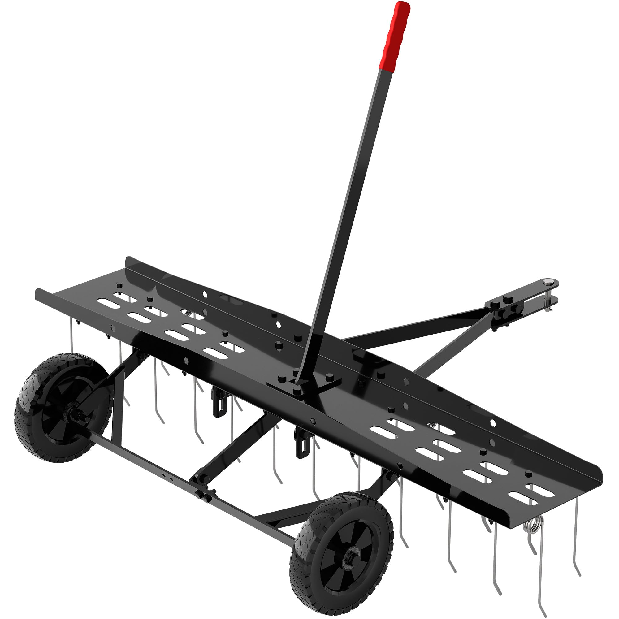 Suchtale tow-behind dethatcher wheels glide smoothly over turf