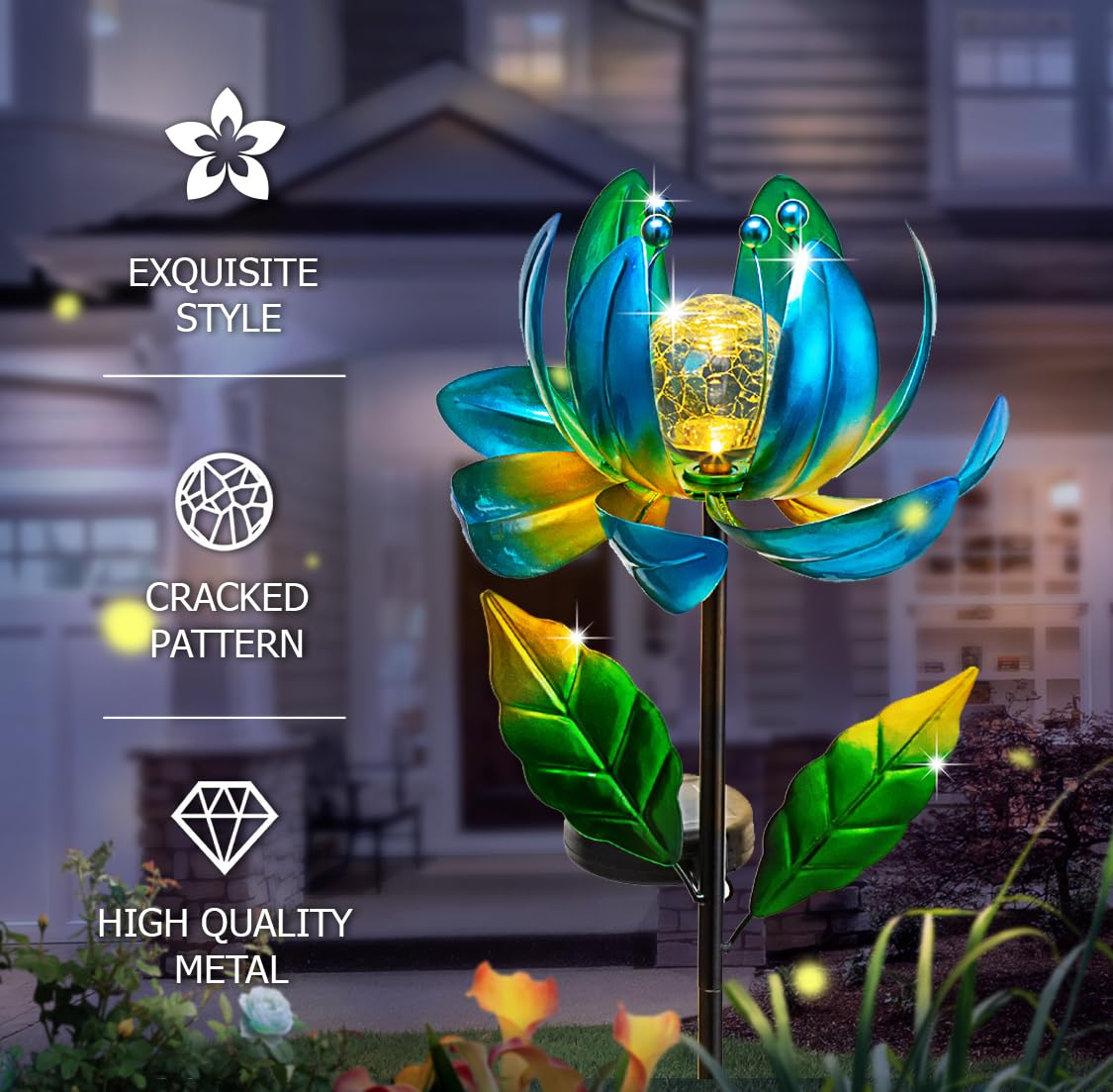 SUCUY LED crackle glass globe provides warm outdoor illumination for evenings.