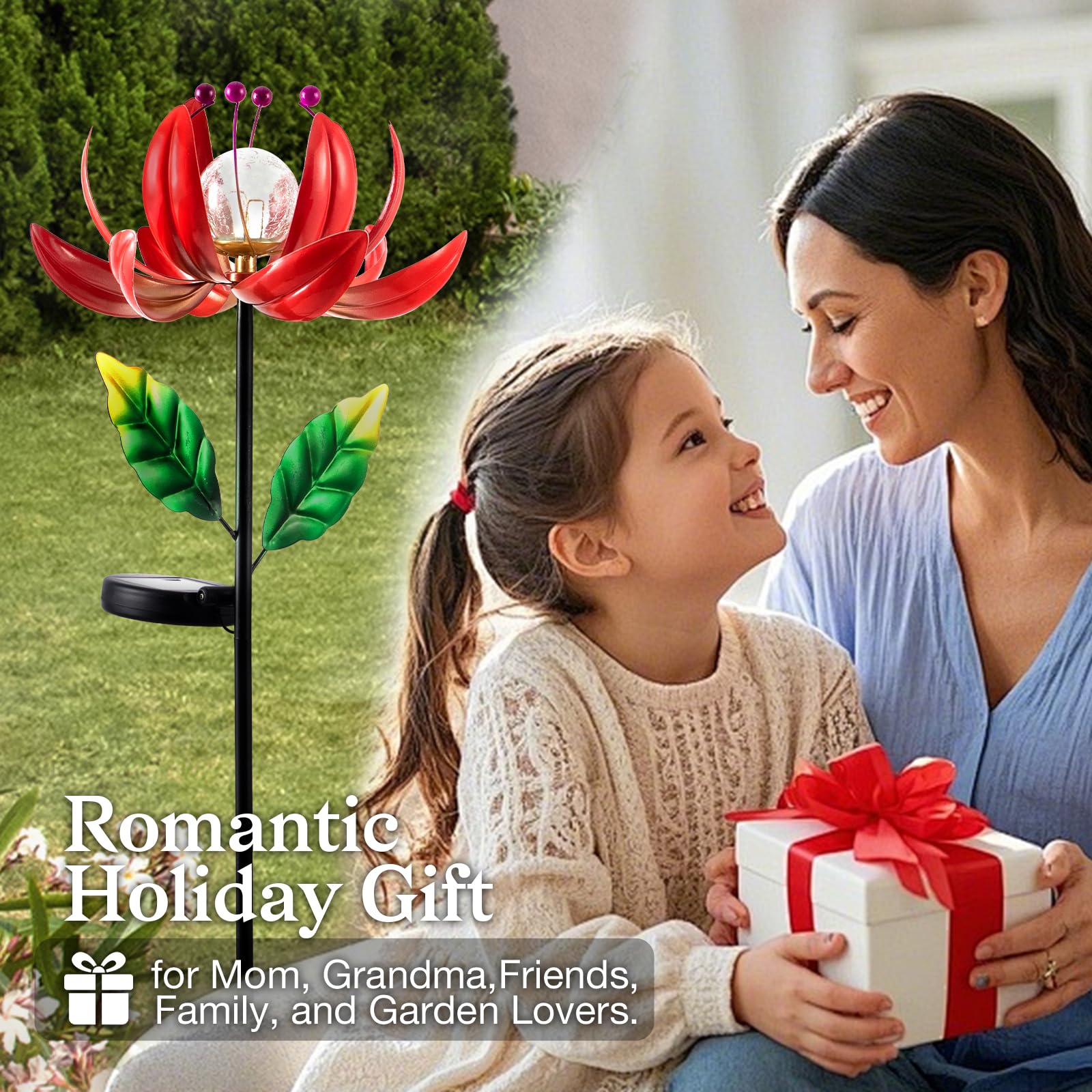 SUCUY lotus spinner stands 35 inches tall for striking yard accents