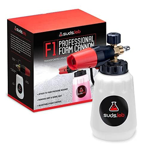 Suds Lab F1 foam cannon 32oz canister delivers rich car wash foam for fast coverage