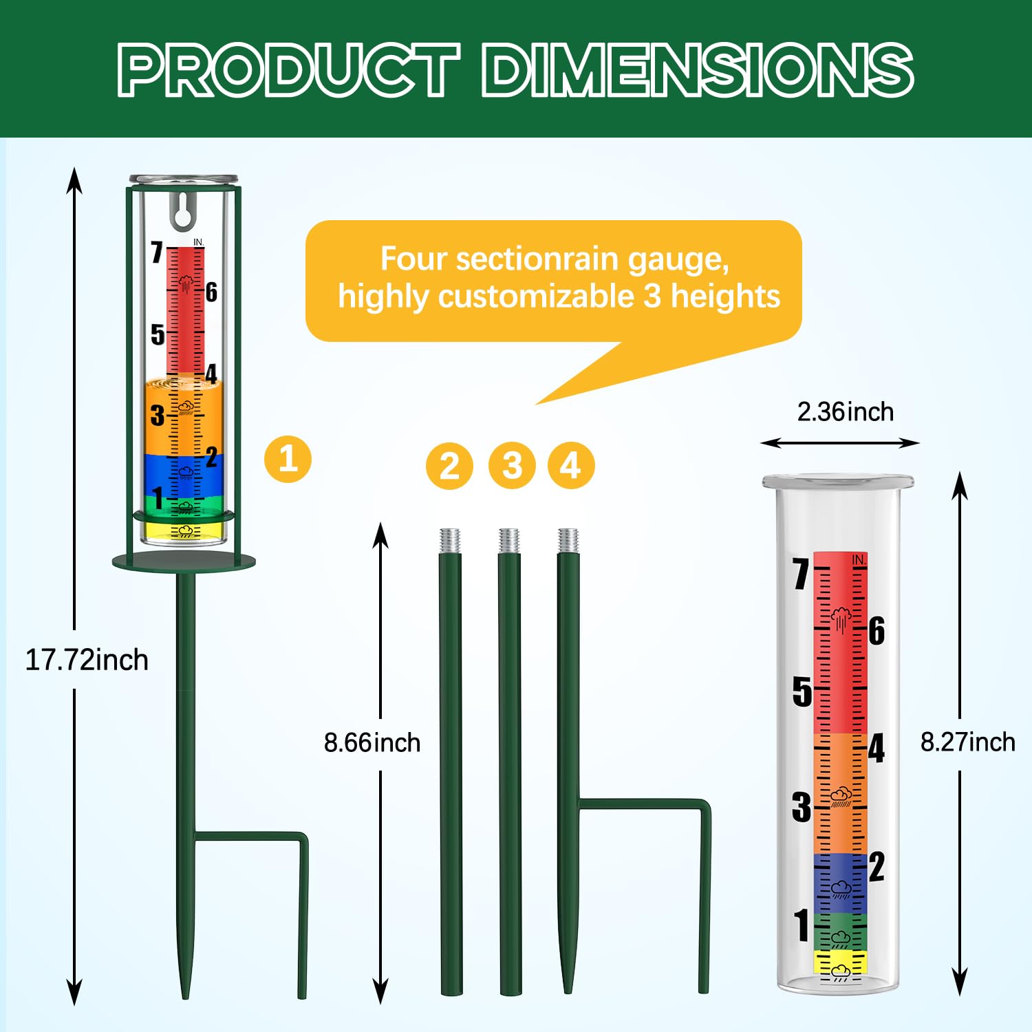 Suggant rain gauge stands 34 inches high above garden plants