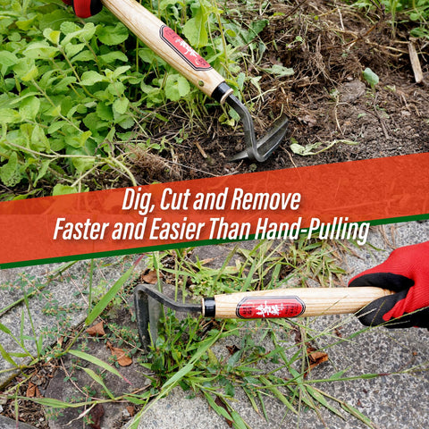 SUIZAN Nejiri Kama cutting through dense weeds with root-level removal