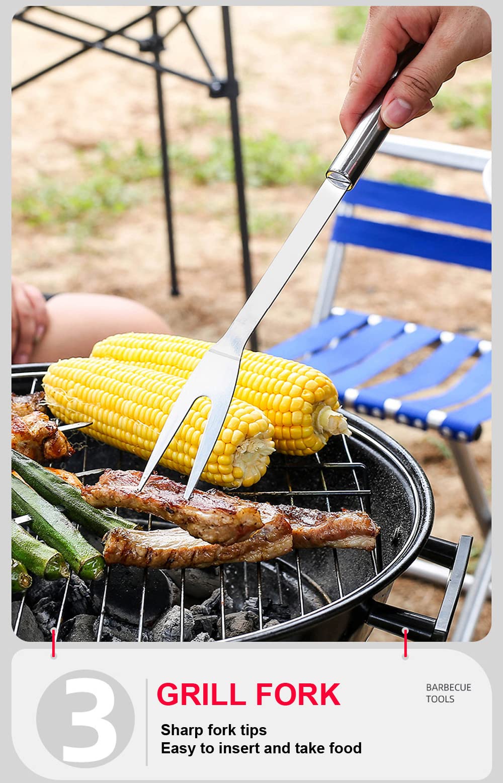 SUJAYU grill fork for turning and lifting with confidence