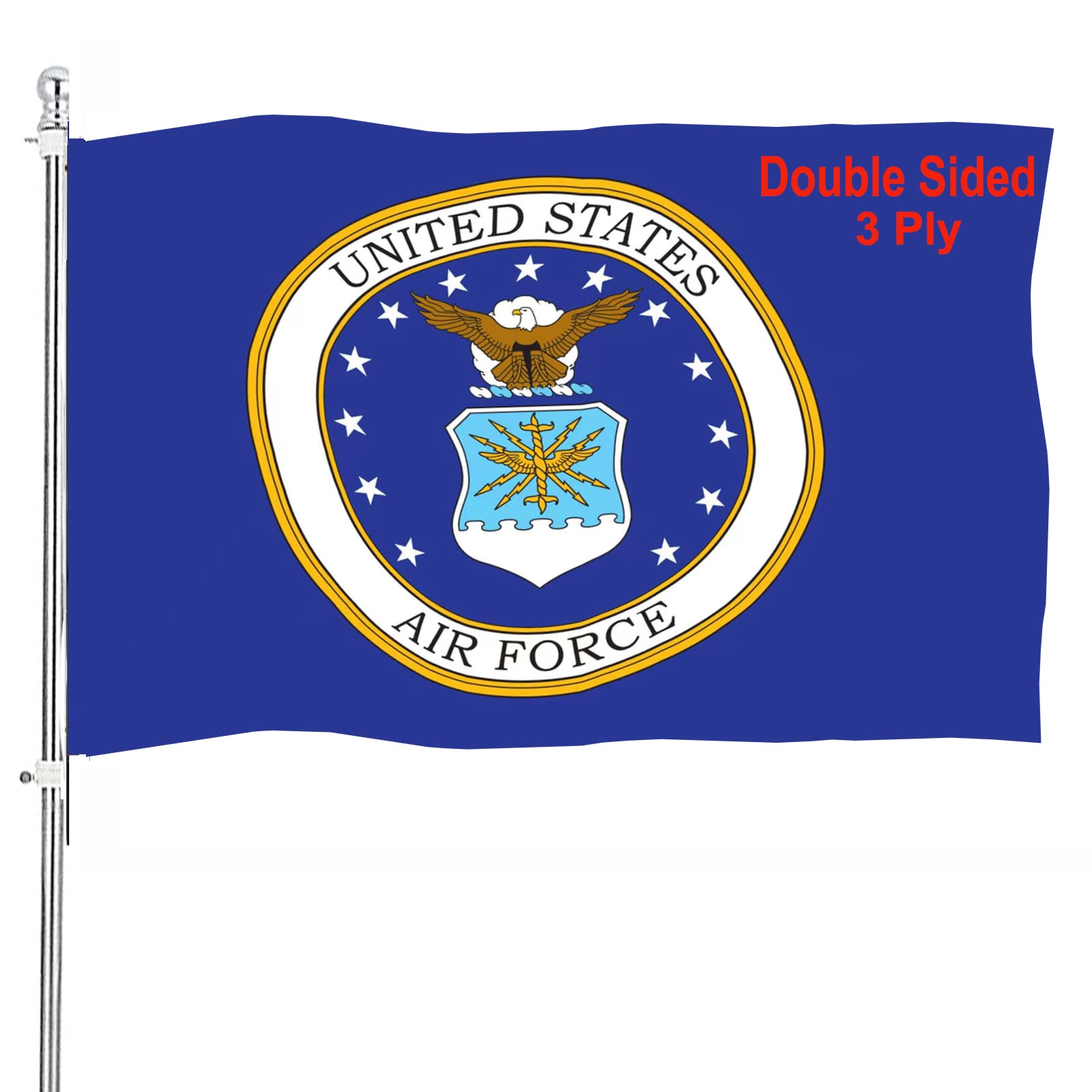 SUJEB Air Force Crest flag 3x5, double-sided for clear outdoor viewing.
