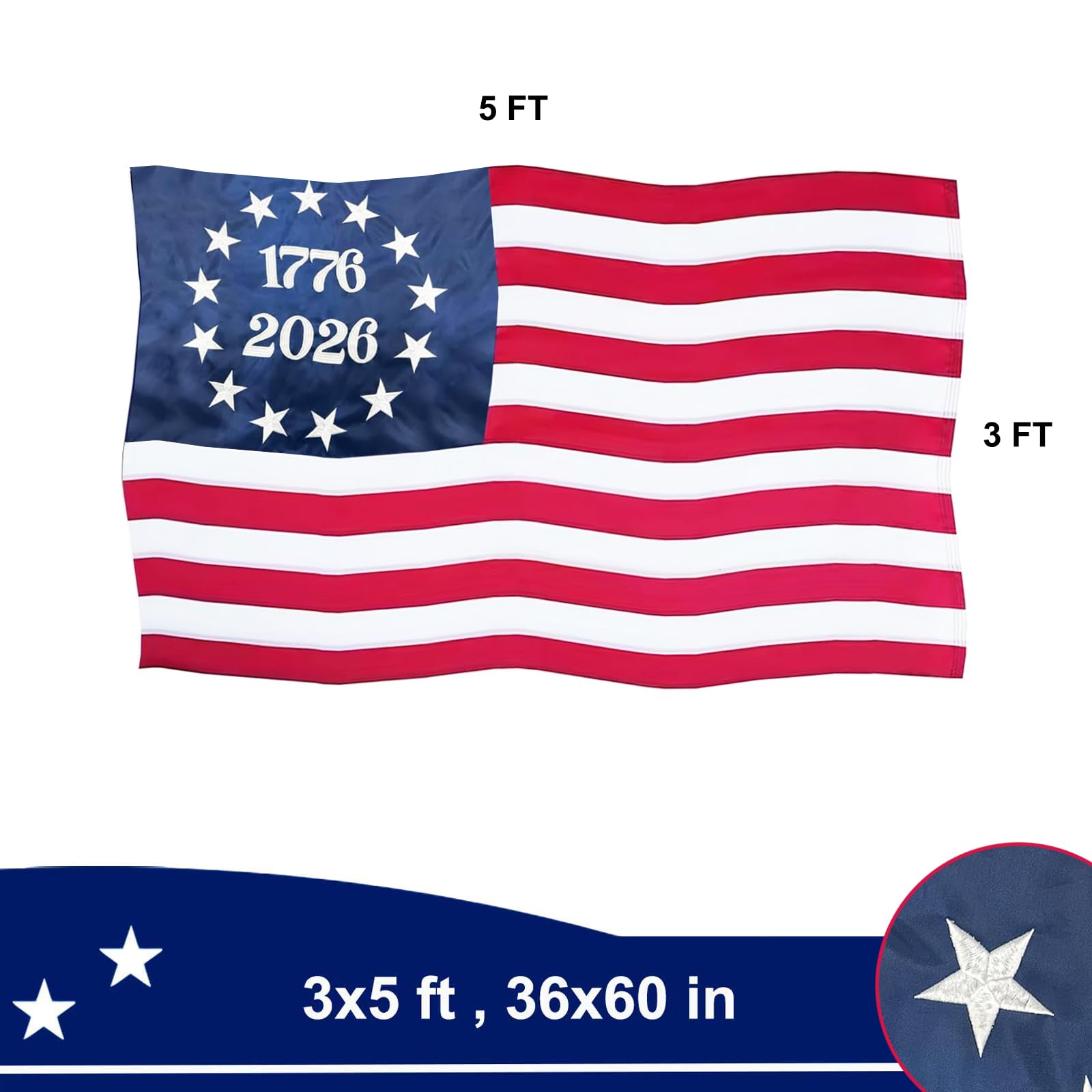 SUJEB Betsy Ross embroidered stars for durable flag