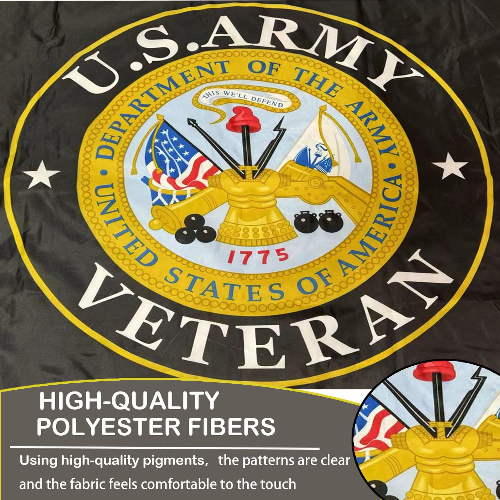 SUJEB US Army Veteran Flag with brass grommets for secure mounting.