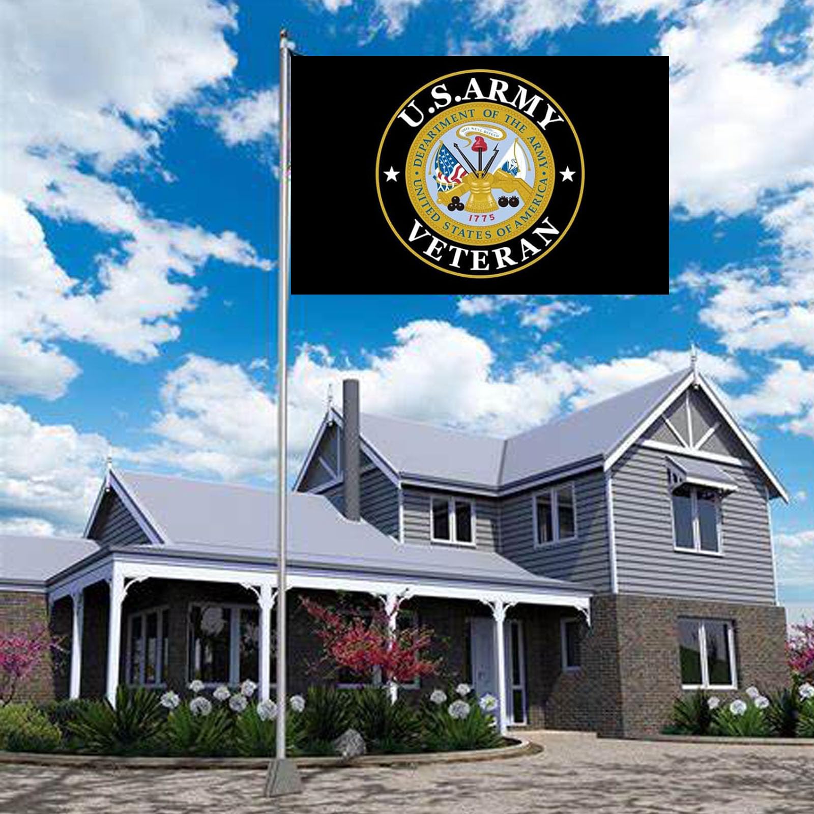 SUJEB US Army Veteran Flag ready for porch or pole mounting.