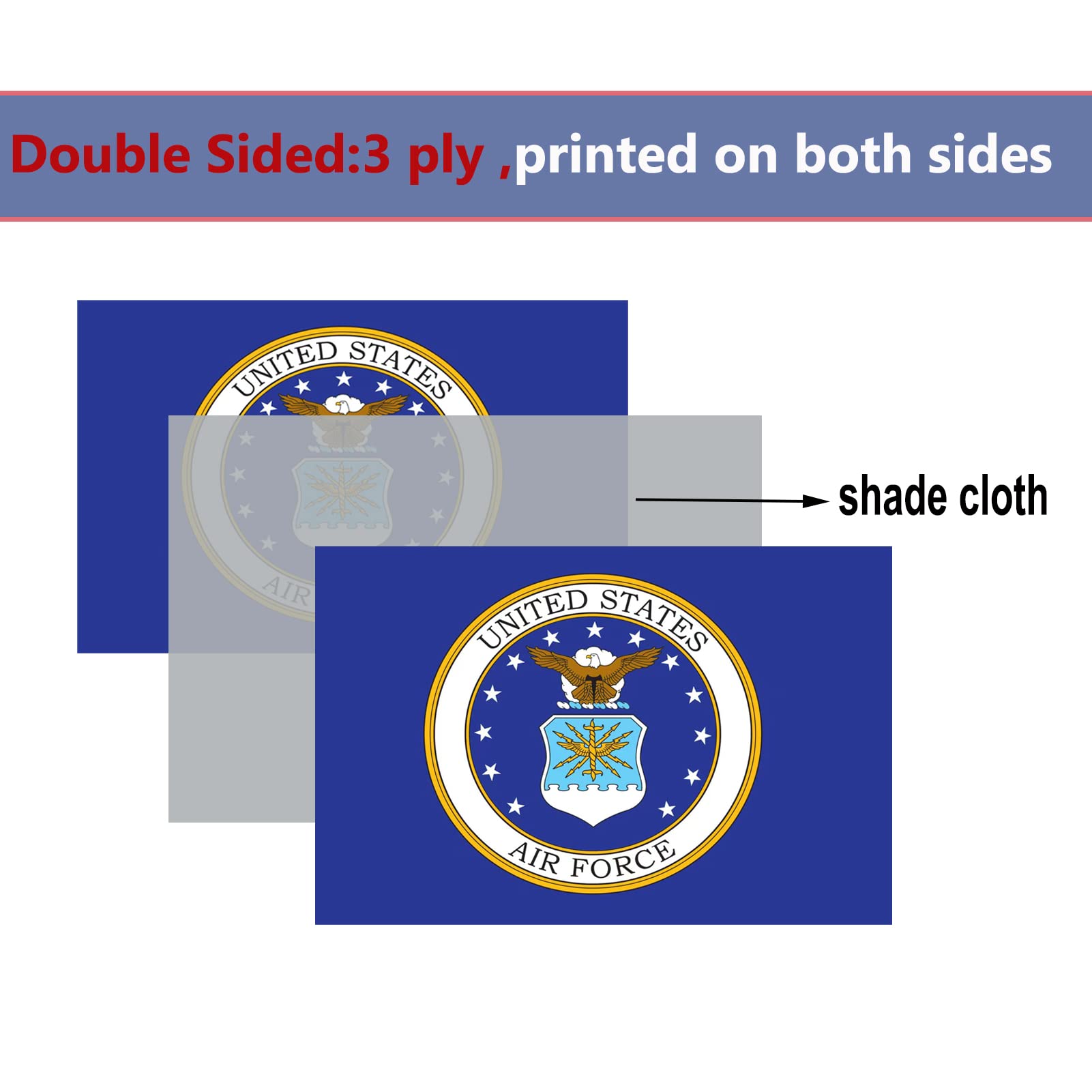 SUJEB USAF crest flag, 3x5, durable outdoor banner with brass grommets.