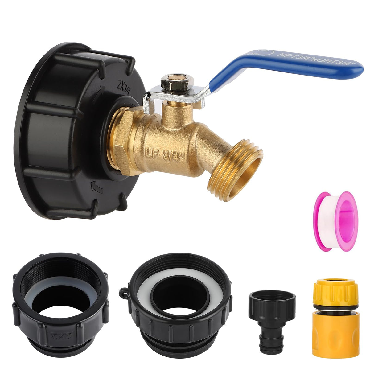 SUKABU tote adapter with blue handle brass faucet for leak-free water dispensing.