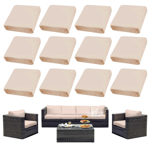 SUKAIKEQA outdoor cushion covers 12-piece set on a patio sofa for a refreshed look.