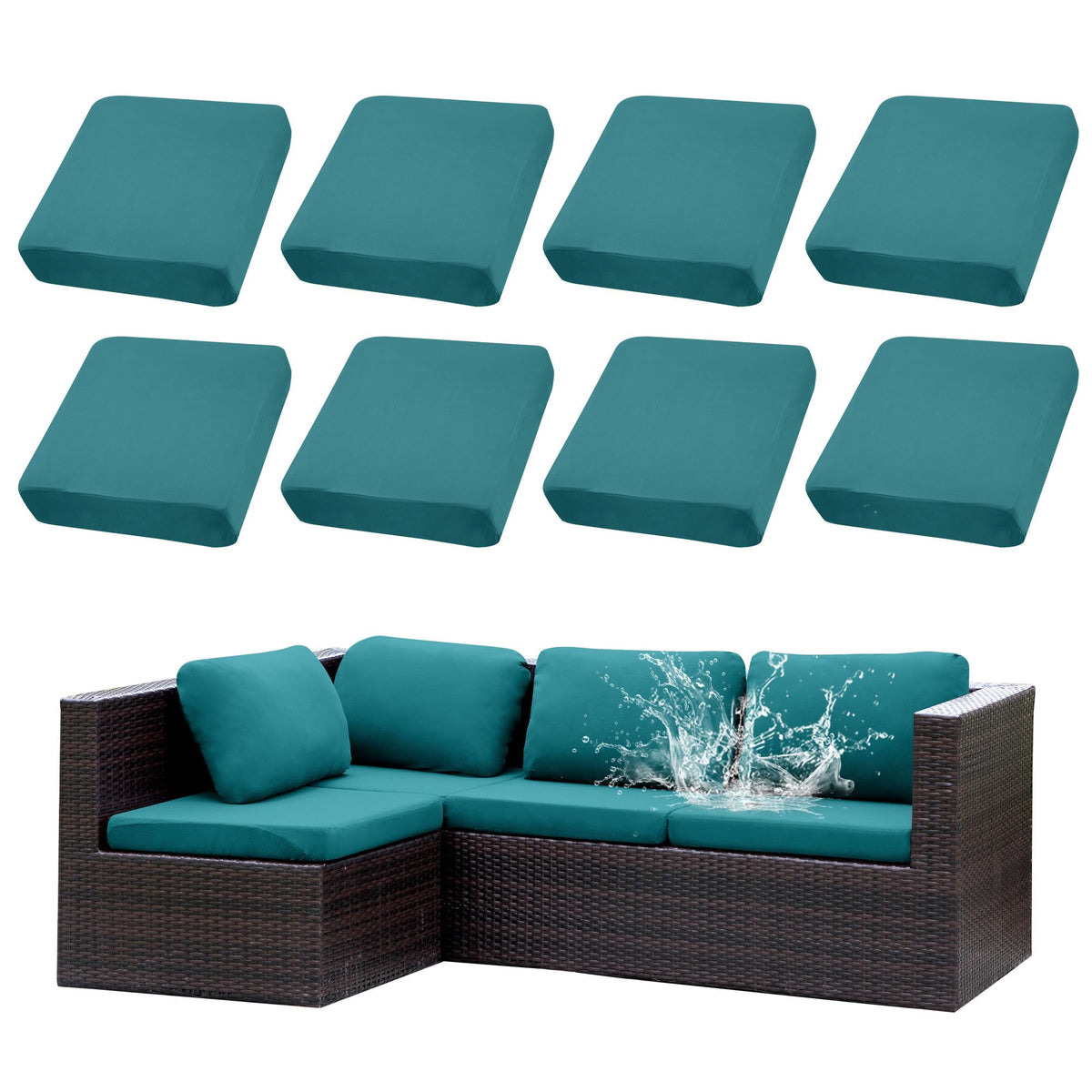 SUKAIKEQA outdoor cushion covers in solid black on a sofa offer a fresh, clean look.