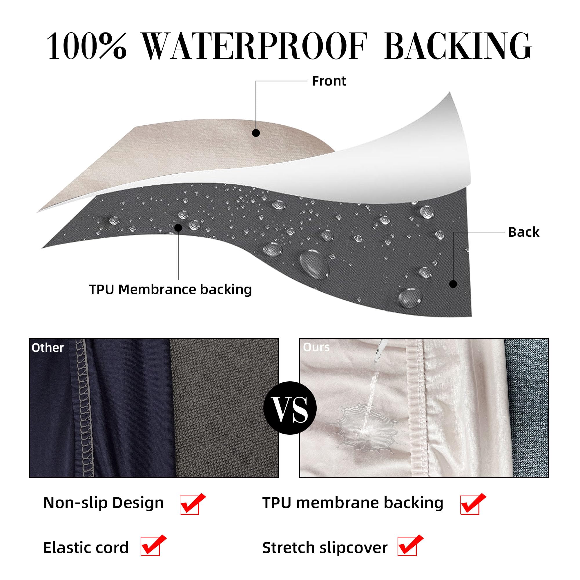 SUKAIKEQA stretch-fit cushion covers slip on easily for a snug, zipper-free hold.