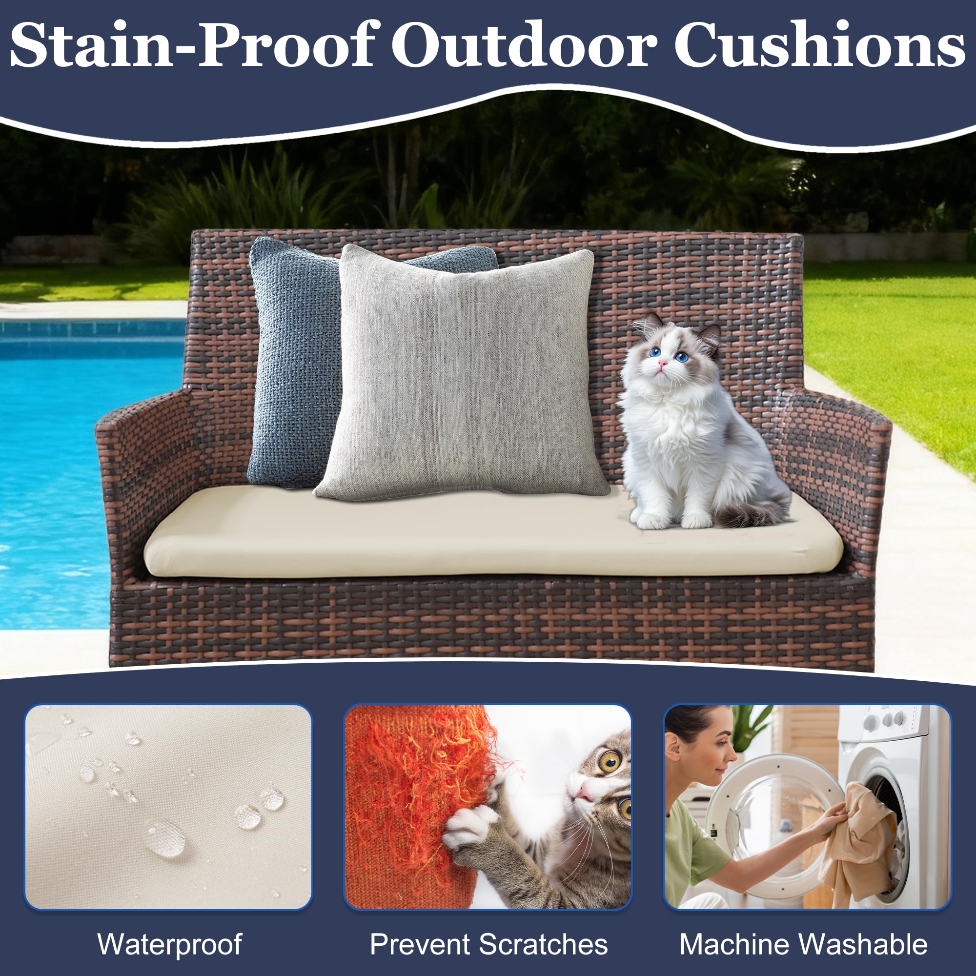SUKAIKEQA 3-piece set enables easy outdoor cushion refresh and cleaning.