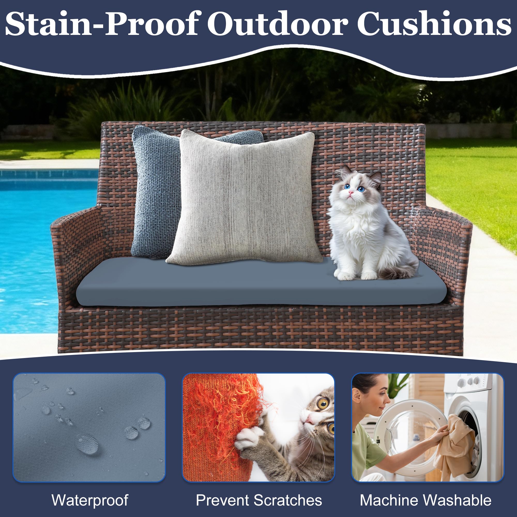 SUKAIKEQA easy-to-clean 3-piece cushion cover set for outdoor seating