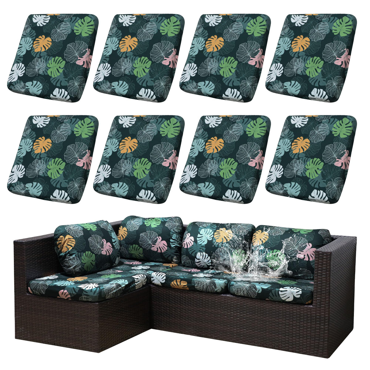 SUKAIKEQA outdoor cushion covers close-up stitching for secure, zipper-free fit.