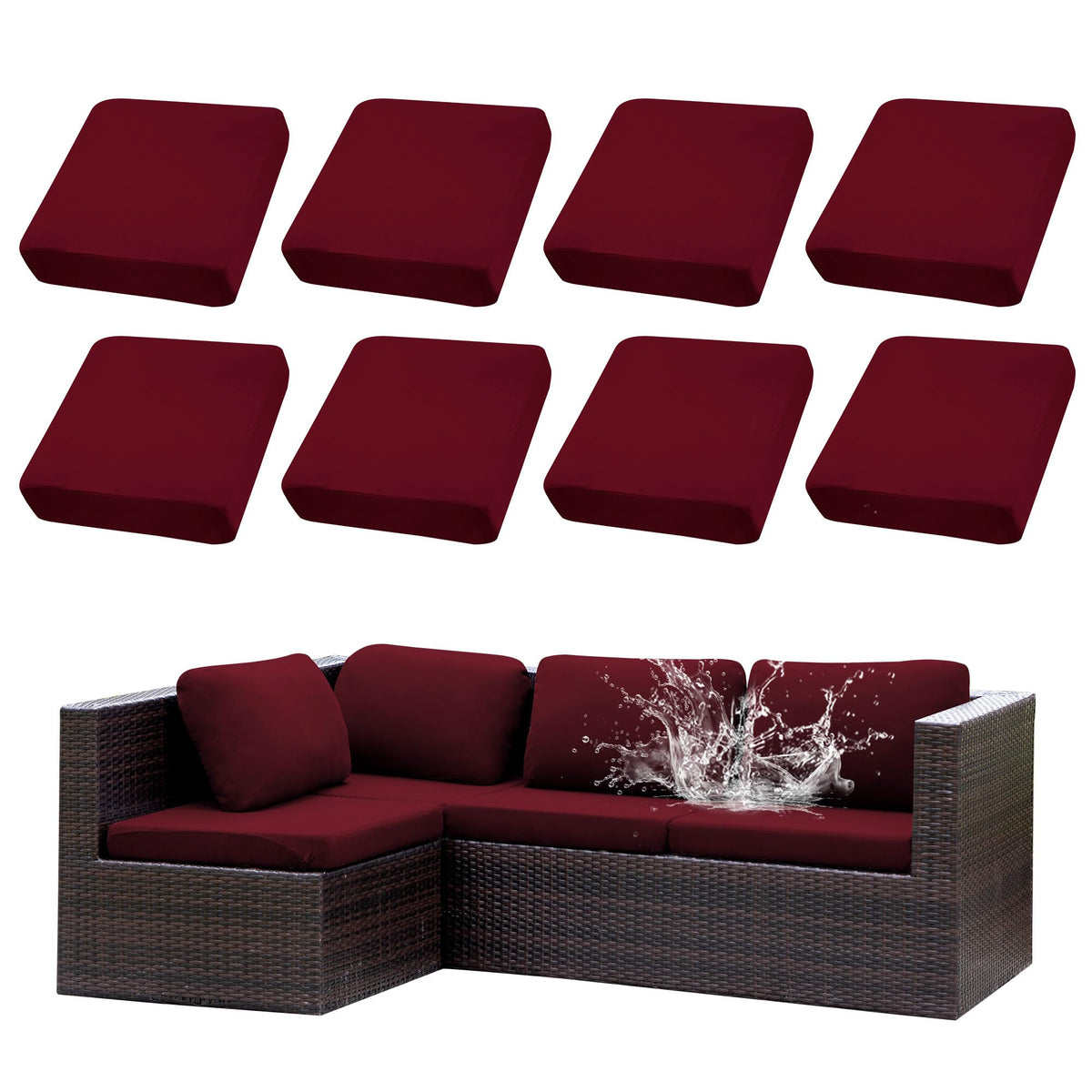 SUKAIKEQA outdoor cushion covers on a sofa demonstrate refreshed look and protection from elements.