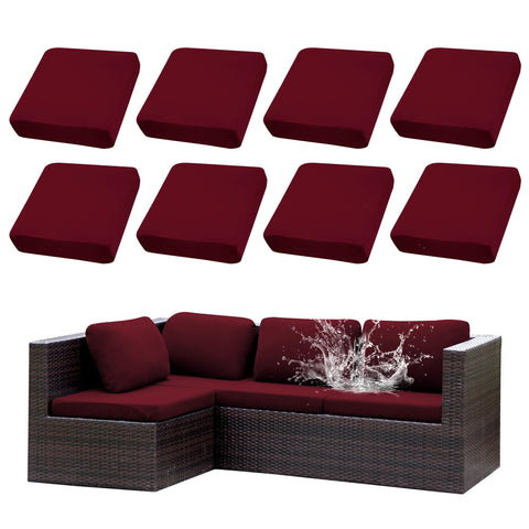 SUKAIKEQA outdoor cushion covers on a sofa demonstrate refreshed look and protection from elements.