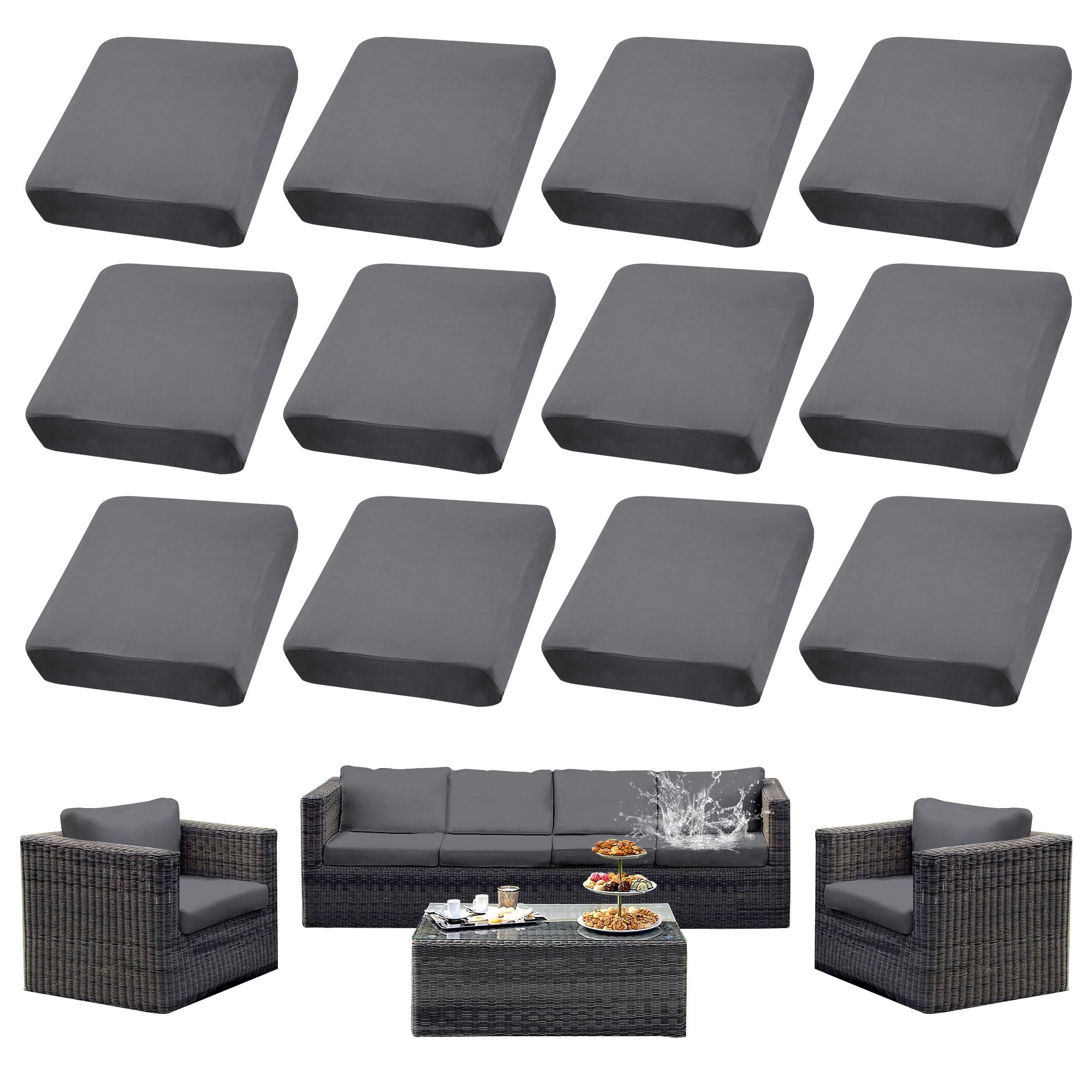 SUKAIKEQA outdoor cushion covers set in 12-piece kit, easy refresh for patio furniture.