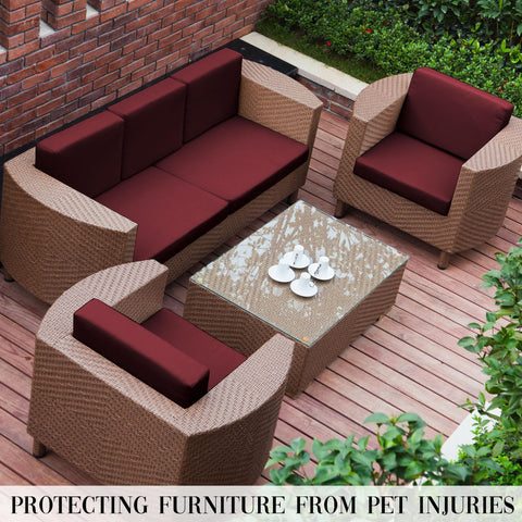 SUKAIKEQA patio setup image shows easy slip-on covers with quick refresh.