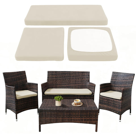 SUKAIKEQA waterproof 3-piece cushion covers on patio sofa, protecting cushions from rain and stains.