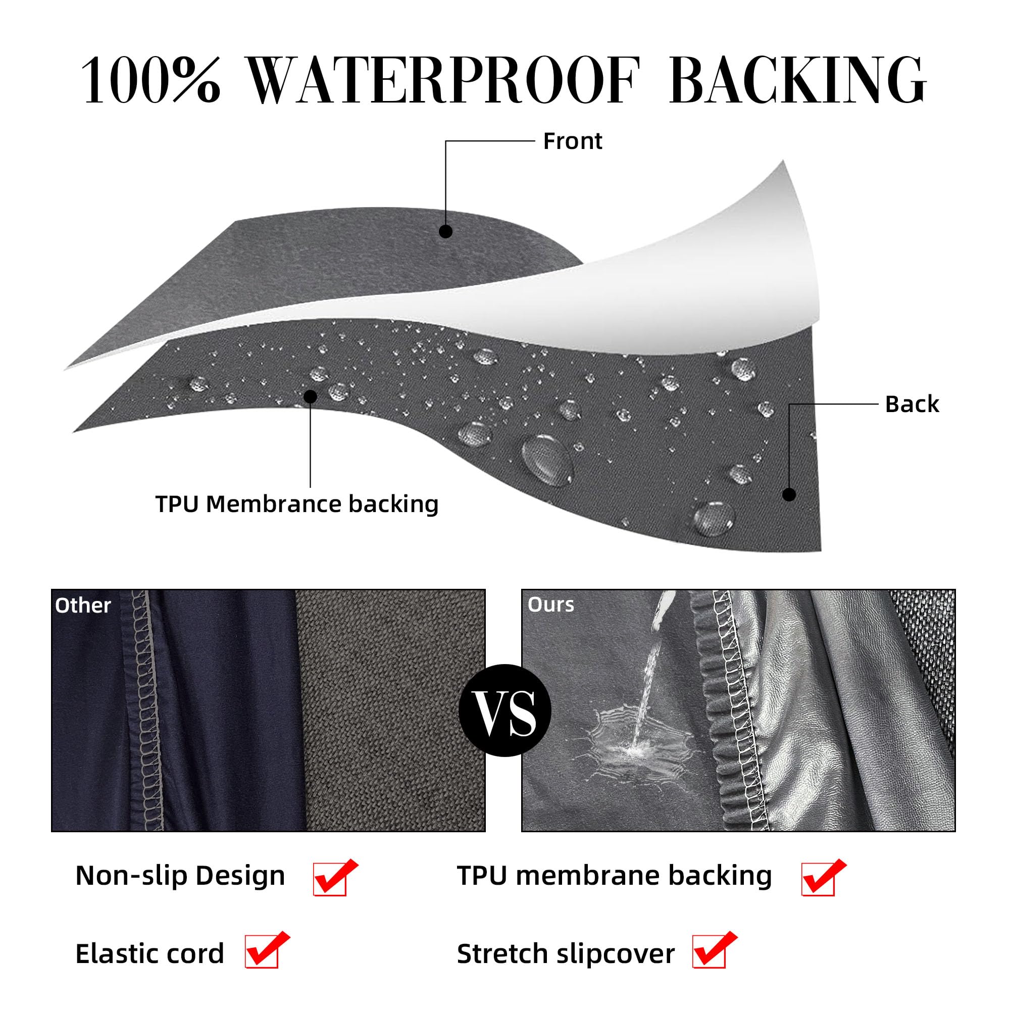 SUKAIKEQA waterproof cushion cover close-up showing durable fabric and outdoor-ready protection.
