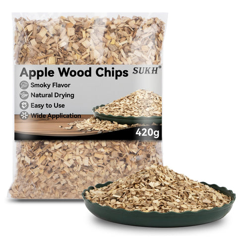 Sukh Apple Wood Chips 420g pack for easy, even smoking and rich flavor.