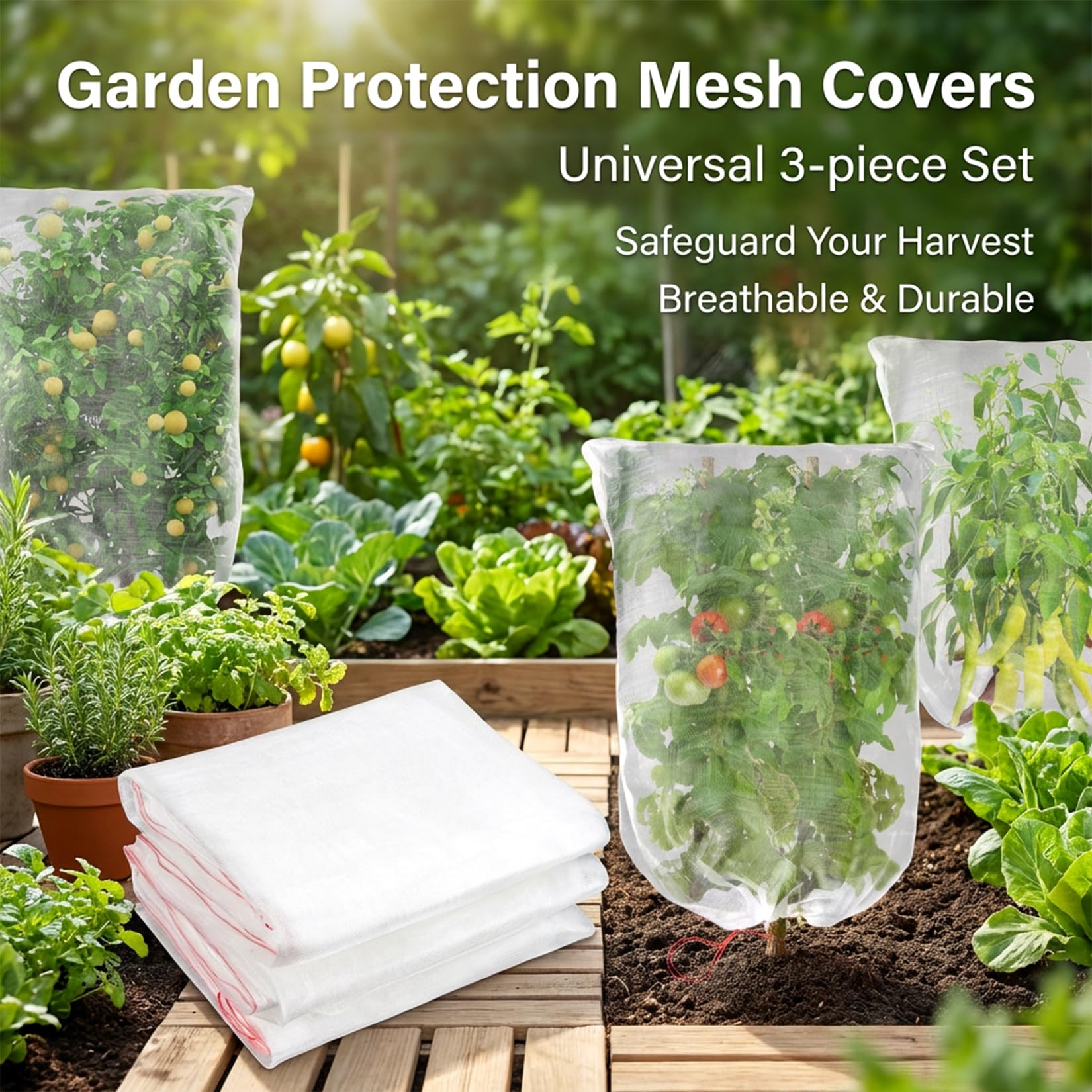 Sukh drawstring garden netting shown with snug fit on crops