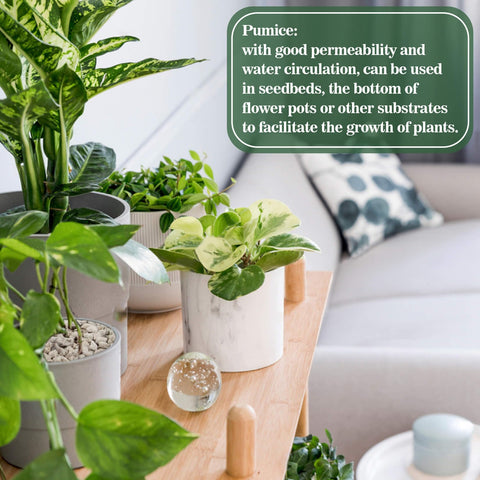 Sukh horticultural pumice stone improves soil structure in garden containers.