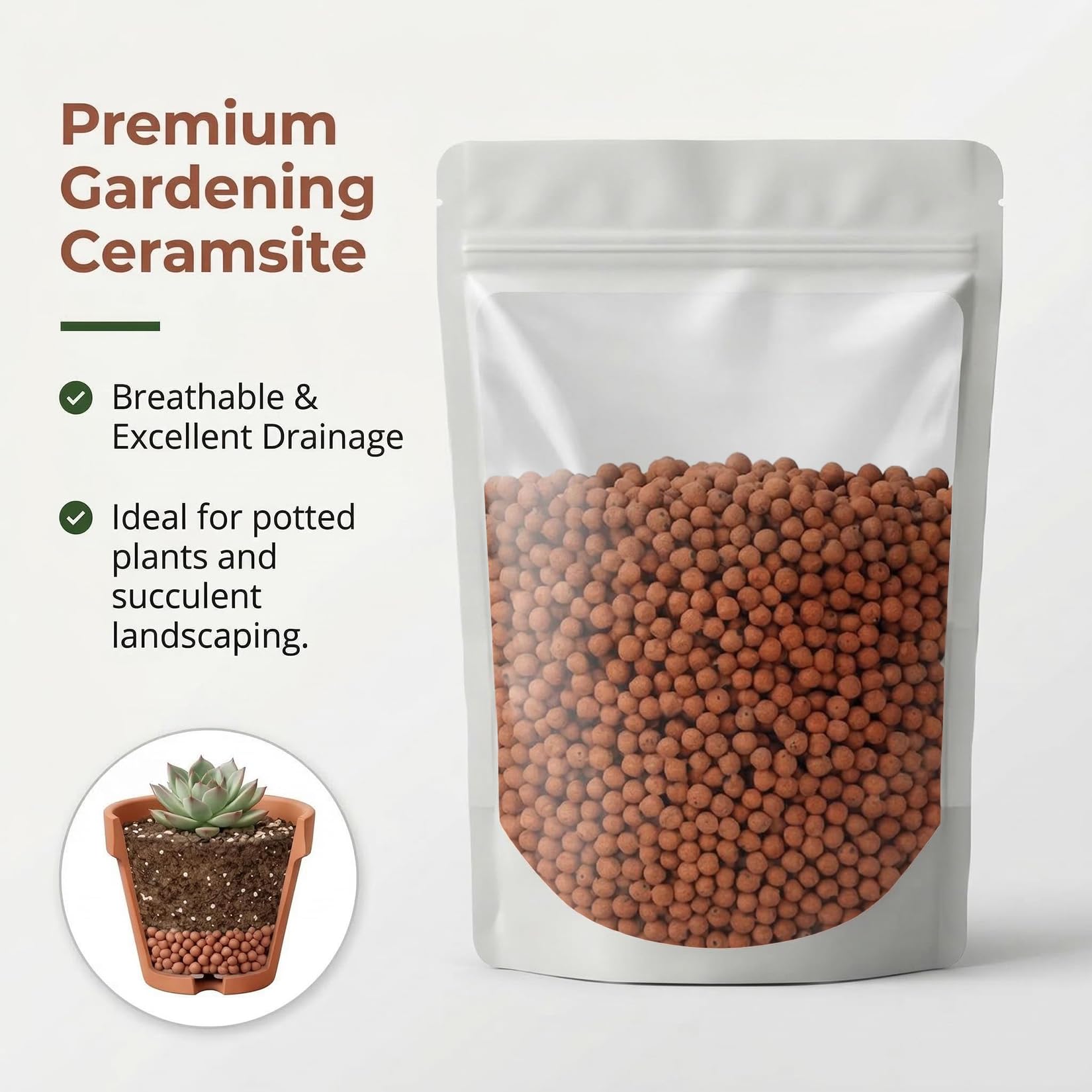 Sukh Hydroton pebbles in a decorative pot add aesthetic and moisture control.