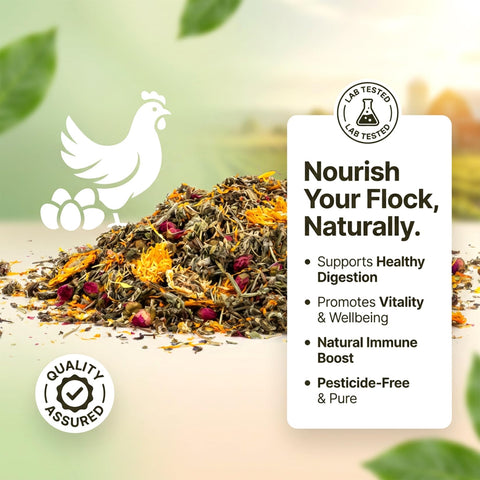 Sukh Nesting Herbs aroma calms hens in the coop.