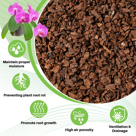 Sukh orchid bark 5-12mm size close-up highlights texture ideal for aerated orchid mix