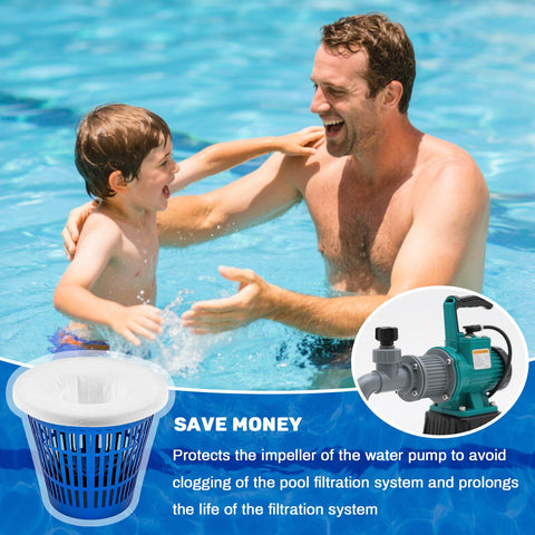 Sukh skimmer sock protects the pump impeller and extends filter life.