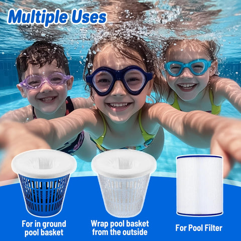 Sukh universal-fit pool sock stretches to fit most baskets securely.