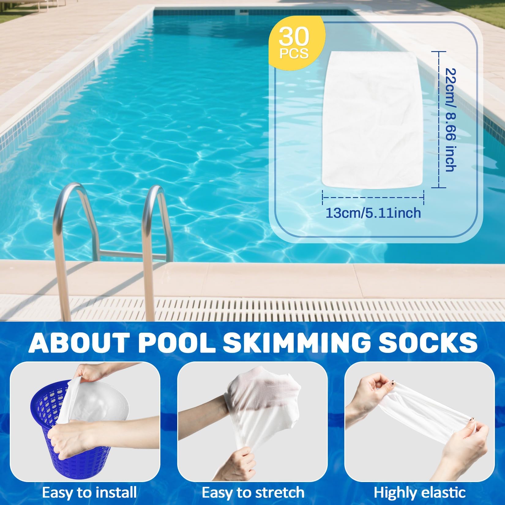 Sukh pool skimmer socks for filter basket catch leaves and pollen, staying clear.