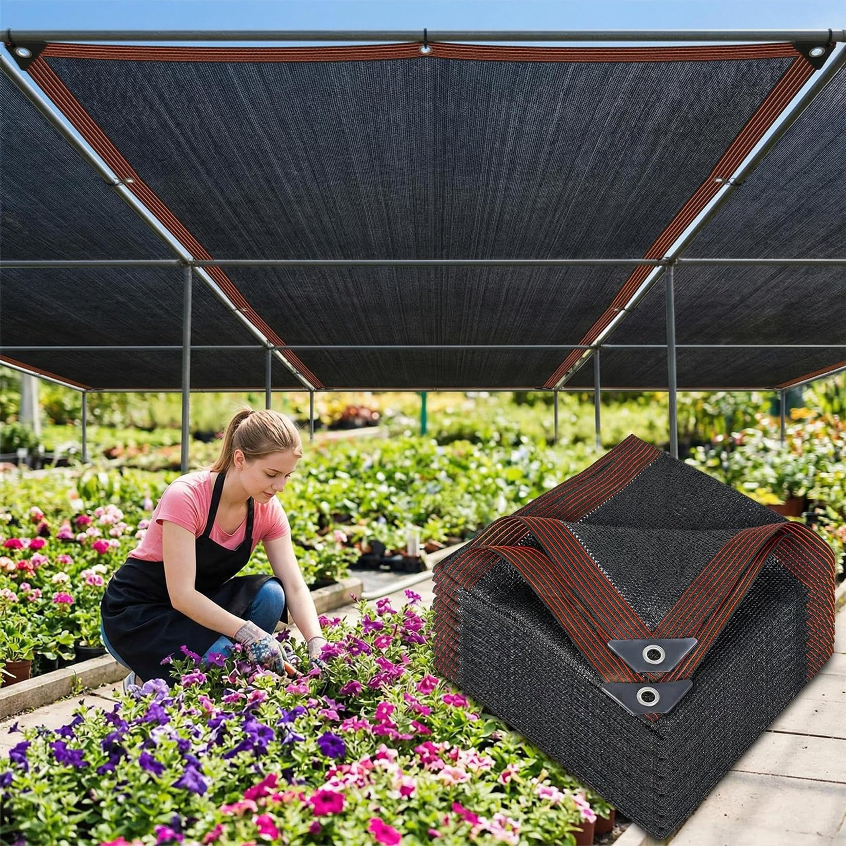 Sukh shade cloth garden showing 70% sun blocking for outdoor shade.