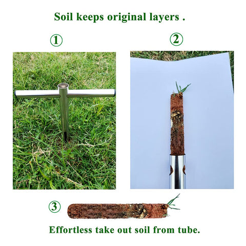 Sukiise soil probe with pushing stick, quick release of sample into tube for analysis.