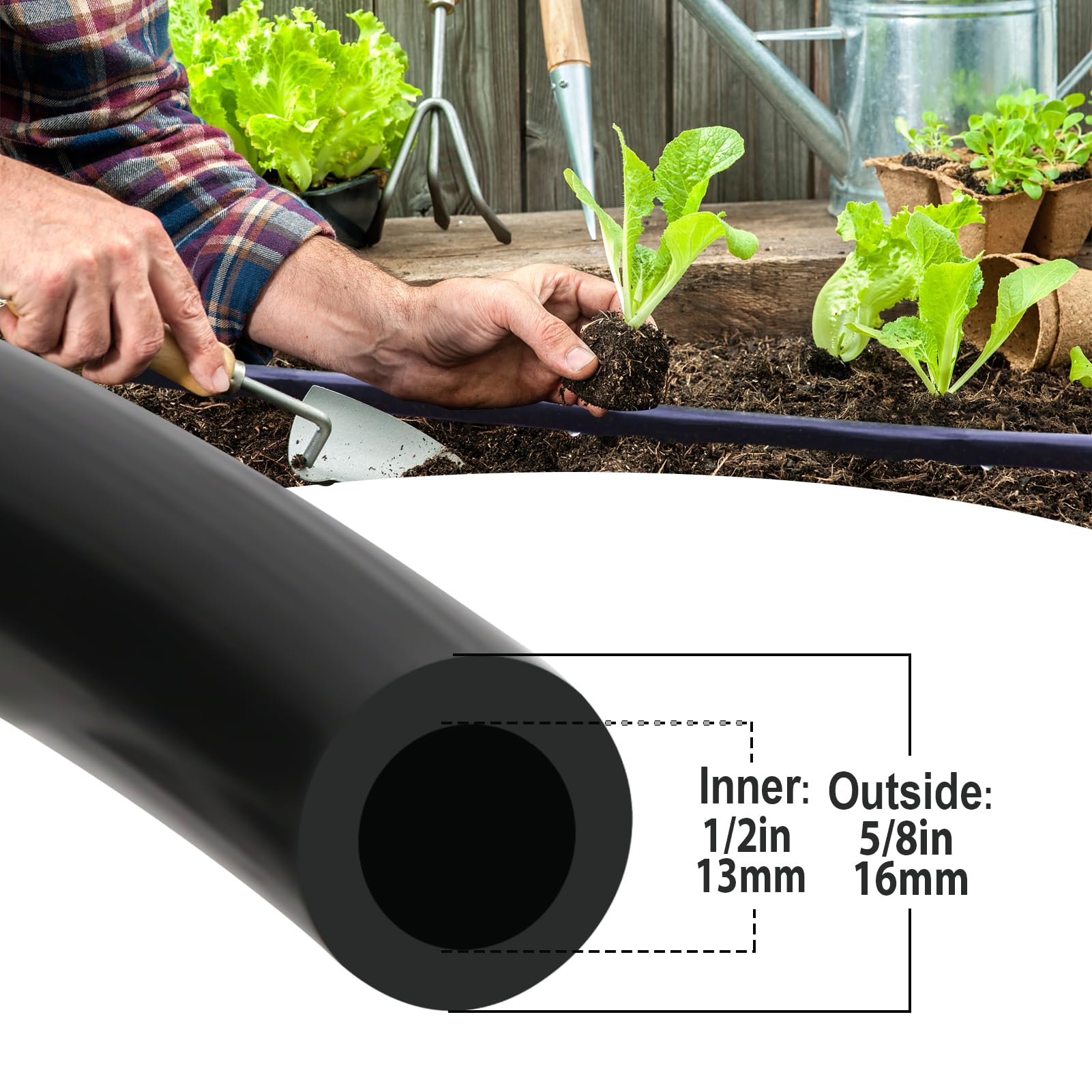 Sulataya 1/2 inch tubing cut to length for precise watering.