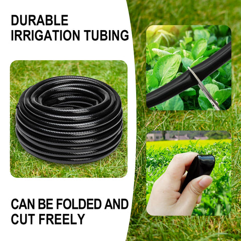 Sulataya main tubing with emitters enables automatic garden irrigation.