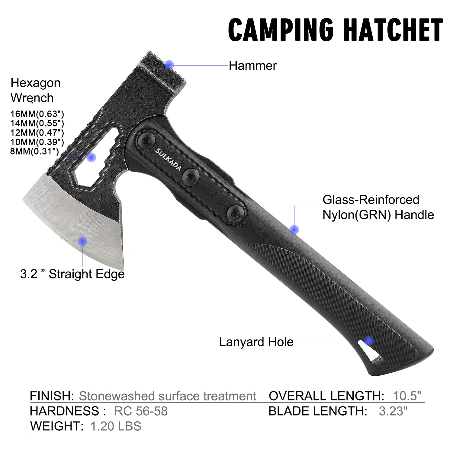 SULKADA camping hatchet handle anti-slip grip close-up for secure chopping control.